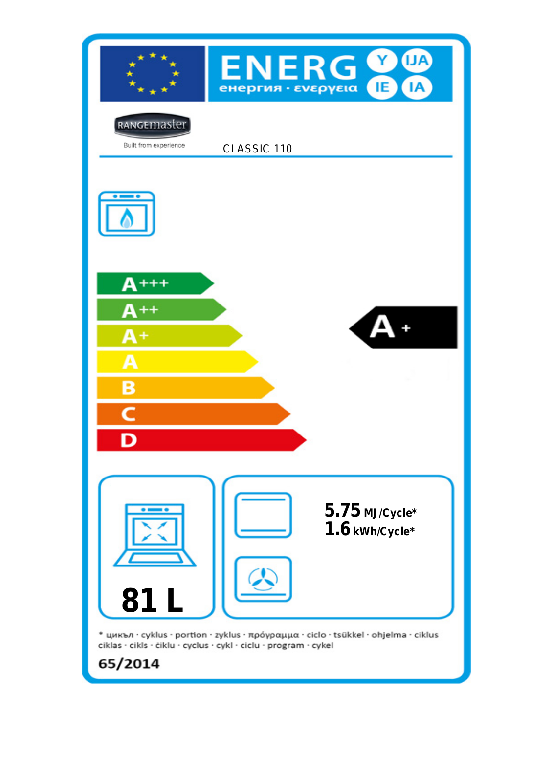 Rangemaster CLA110NGFBL-C, CLA110NGFCR-C Instruction manual