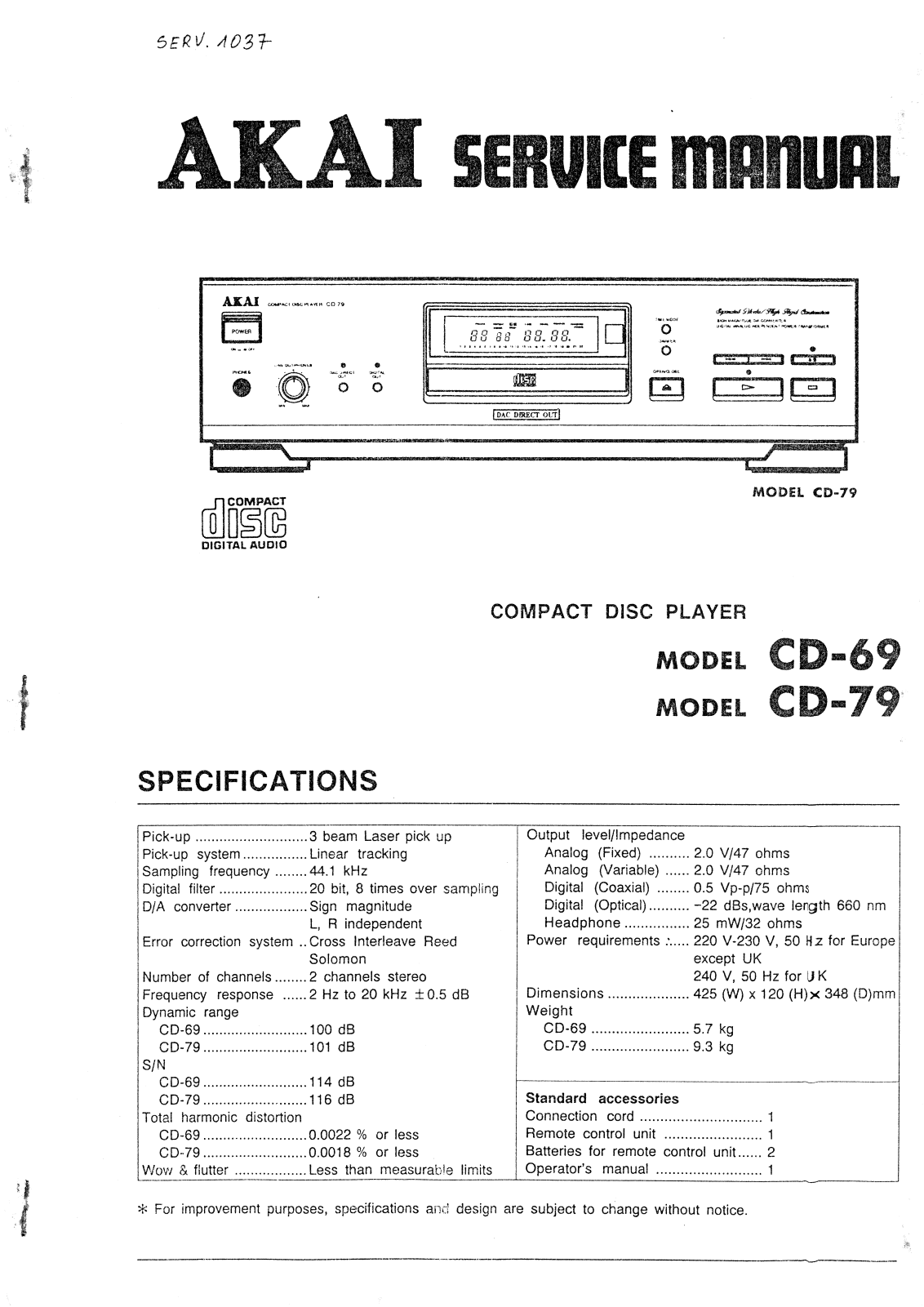 Akai CD-69, CD-79 Service manual