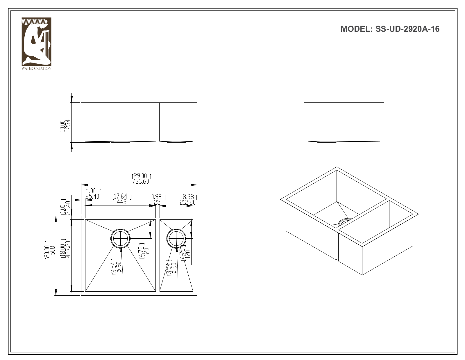 Water Creation SSUD2920A16, SSSGUD2920A16, SSSGUD2920B, SSSUD2920B, SSUD2920B User Manual