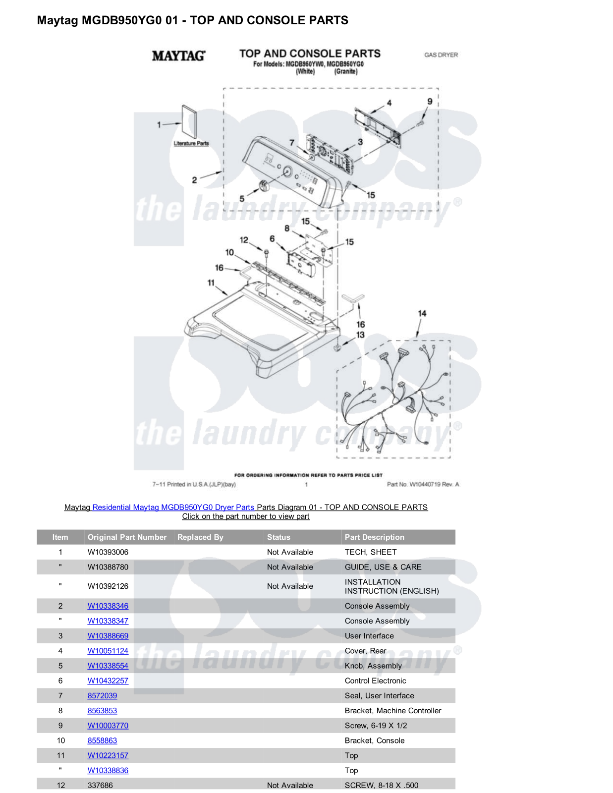 Maytag MGDB950YG0 Parts Diagram