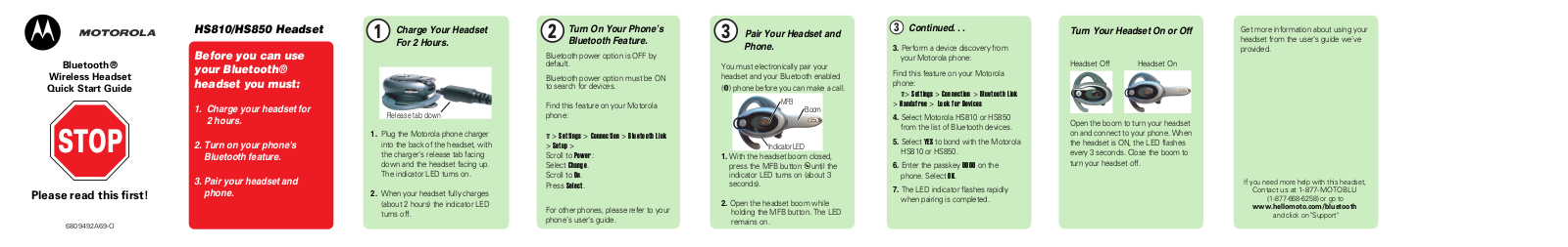 Motorola HS850, HS810 User Manual