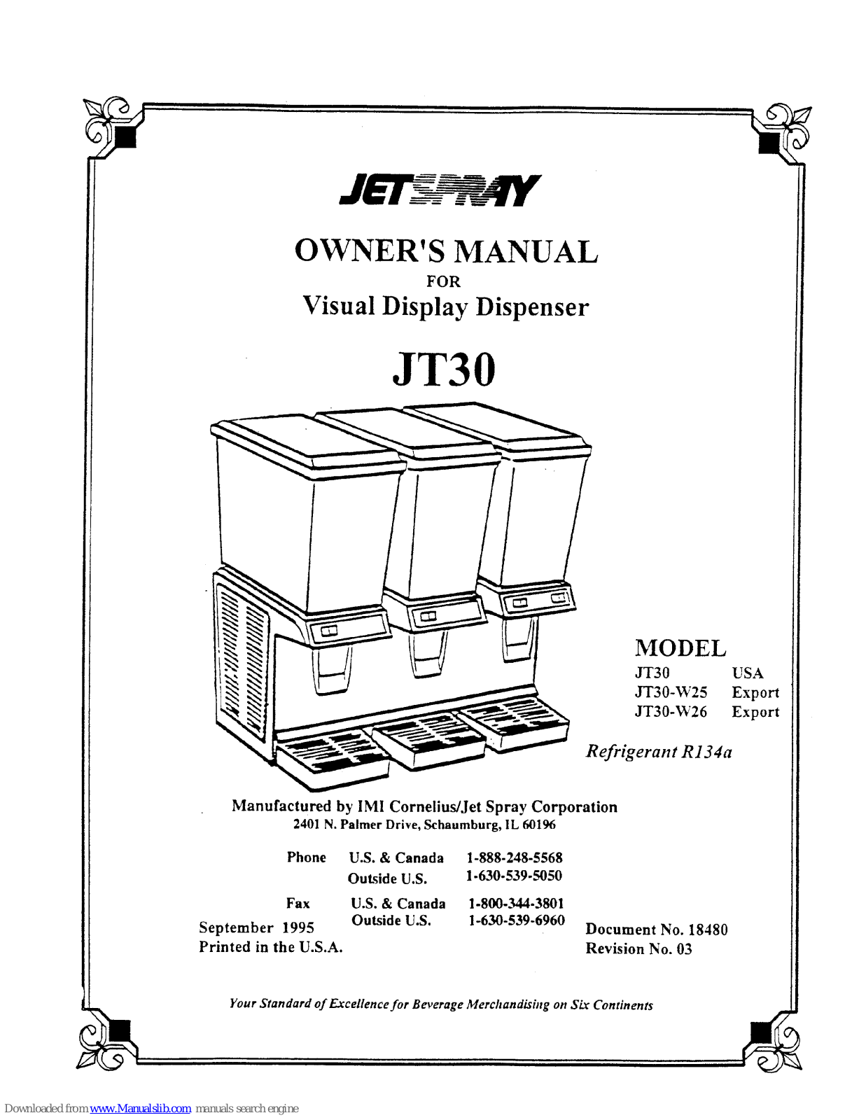 Cornelius JetSpray JT30-W25, JetSpray JT30-W26, JetSpray JT30 Owner's Manual