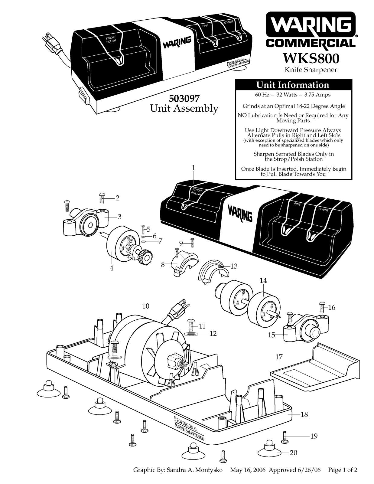 Waring WKS800 Part List