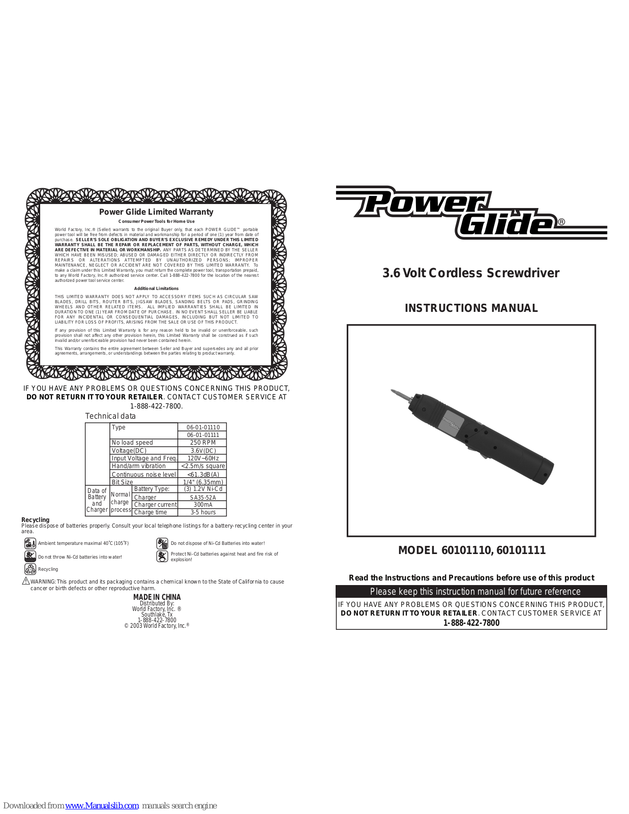 Power Glide 60101110, 60101111 Instruction Manual