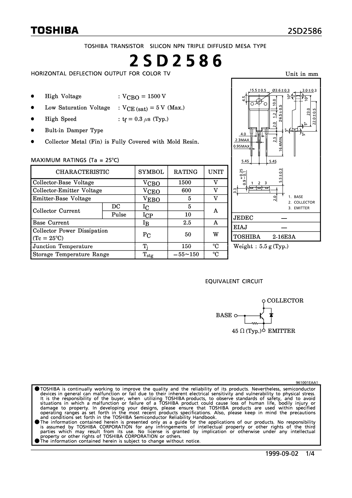 Toshiba 2SD2586 Datasheet