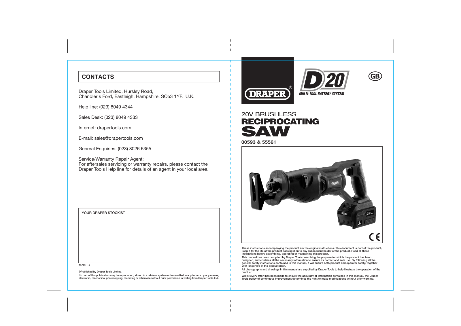Draper Tools 55561, 00593 Instructions - ManualMachine.com
