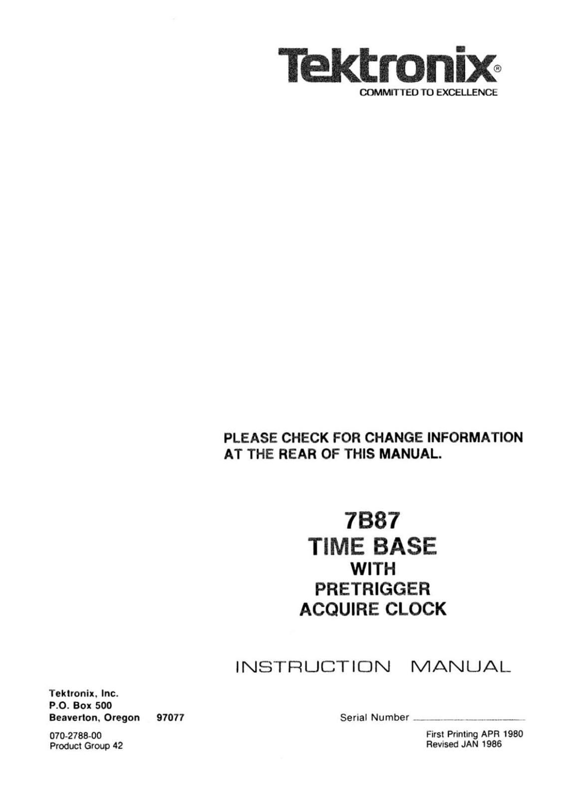 Tektronix 7B87 Service manual