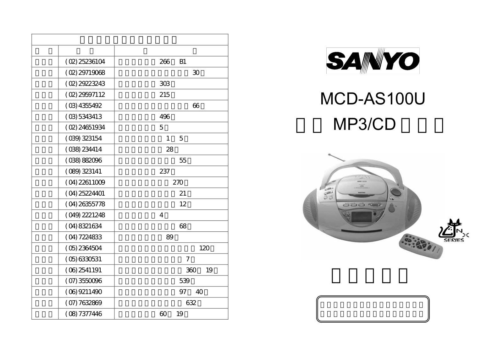 SANYO MCD-AS100U User Manual