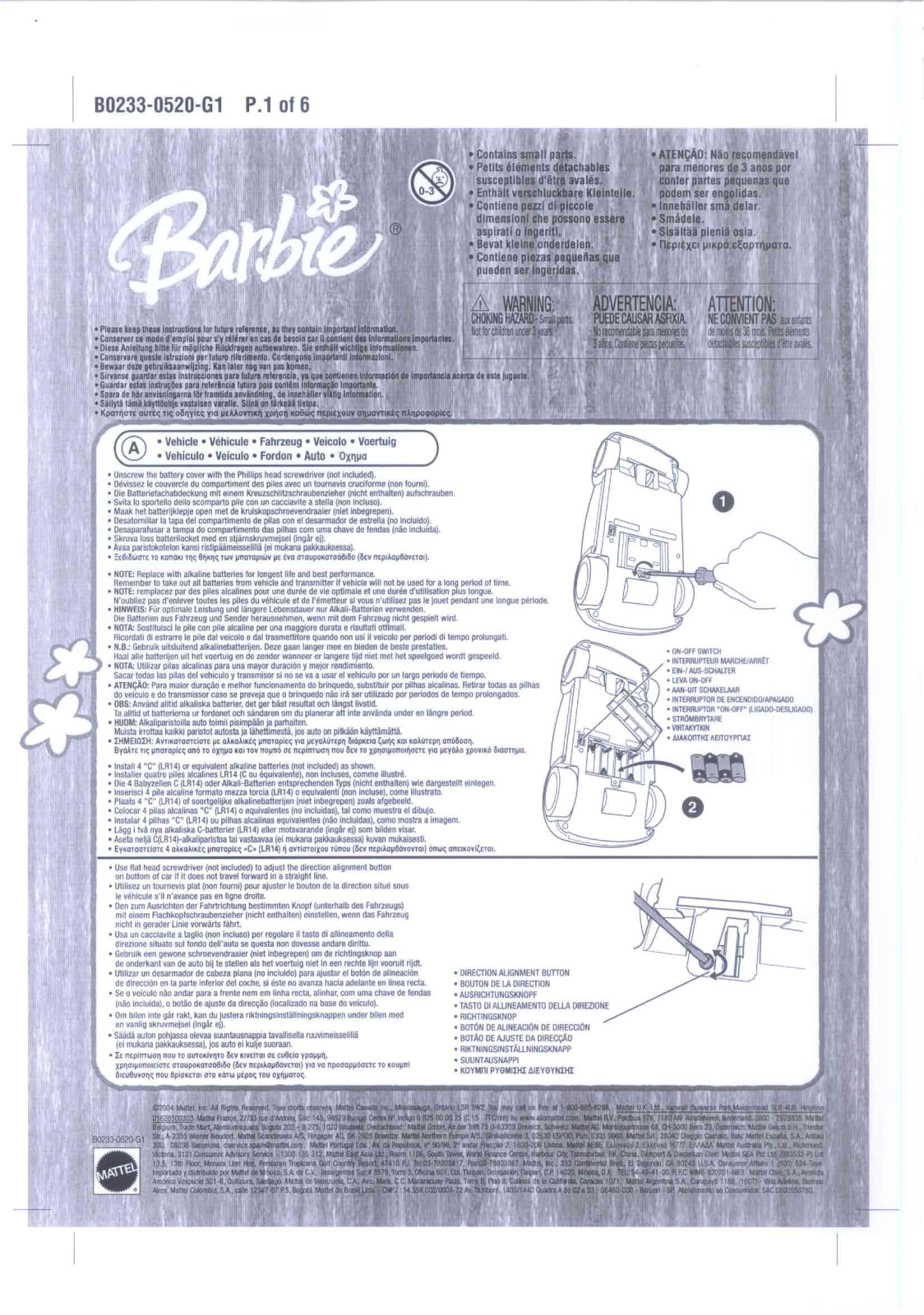 Mattel Asia Pacific Sourcing B0233 04A2T User Manual