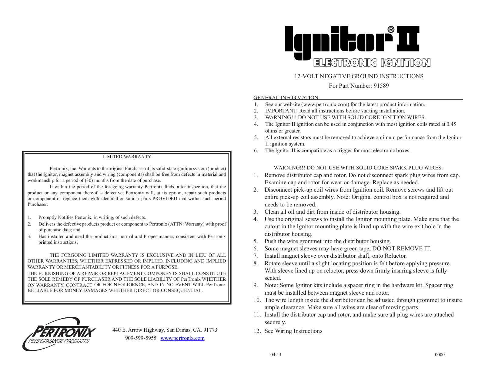 PerTronix 91589 User Manual