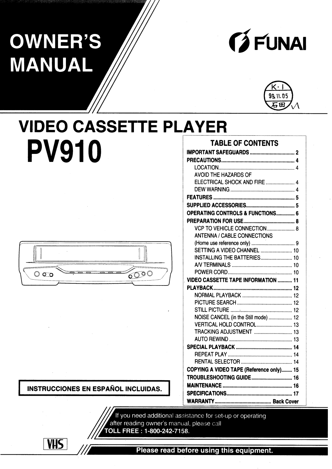 FUNAI PV910 User Manual