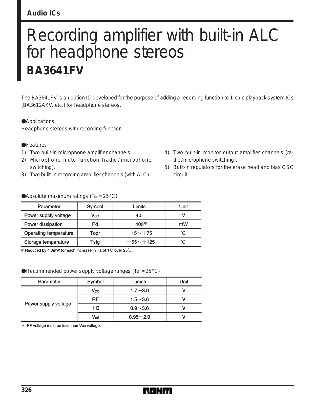 ROHM BA3641FV Datasheet