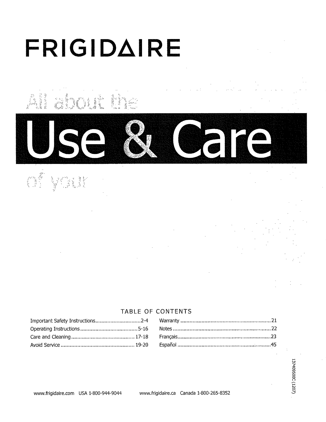 Frigidaire FAHE4044MW0 Owner’s Manual