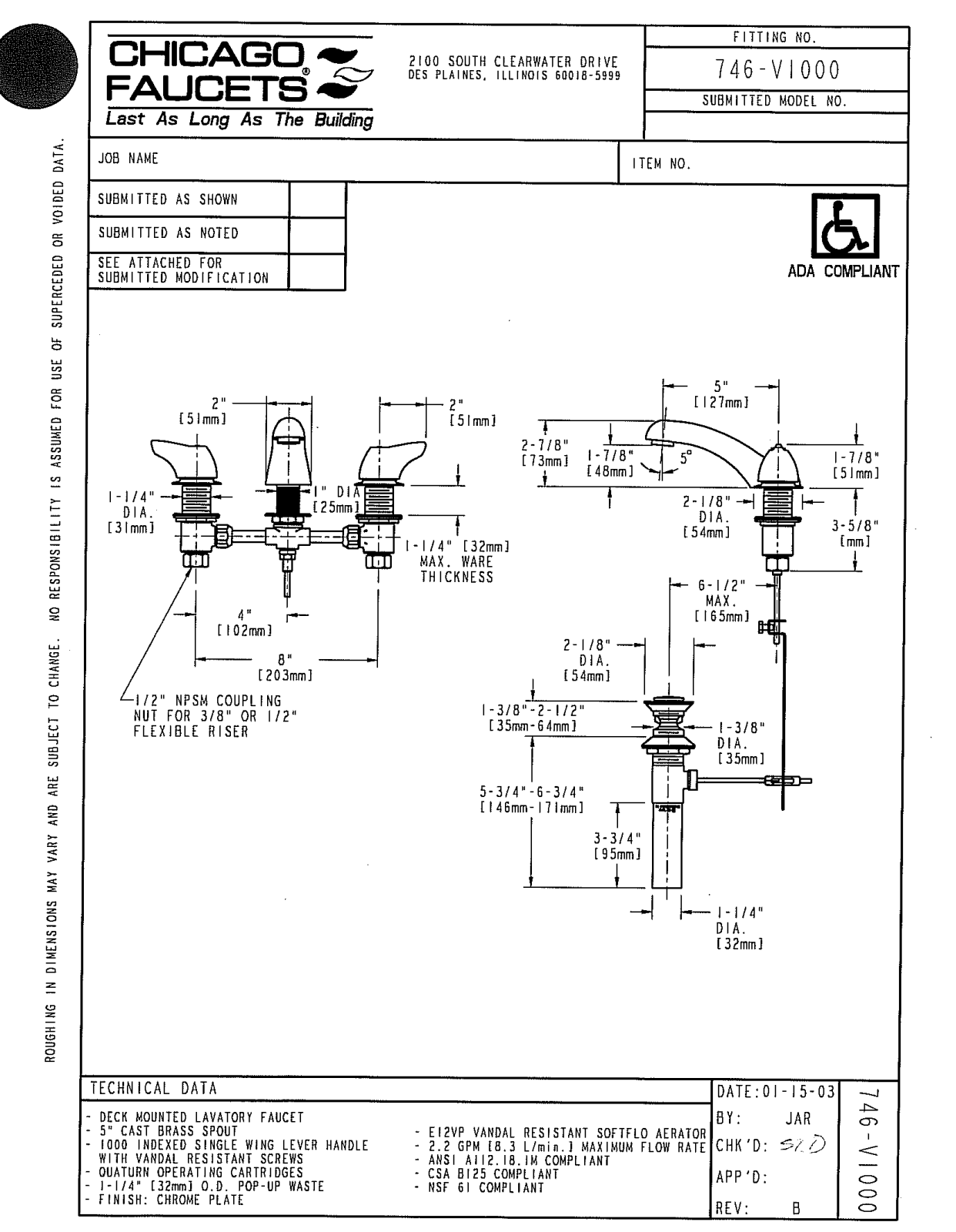 Chicago Faucet 746-V1000CP User Manual