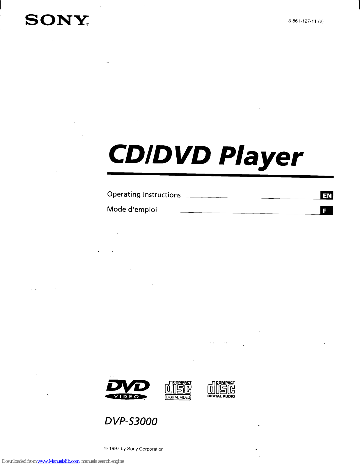 Sony DVP-S3000 Operating Instructions / Mode d’,emploi Operating Instructions Manual