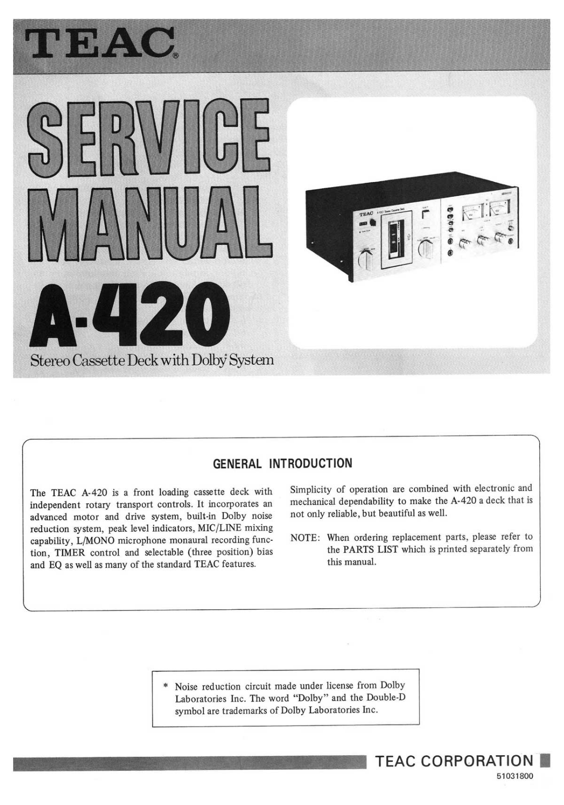 Teac A-420 Service Manual
