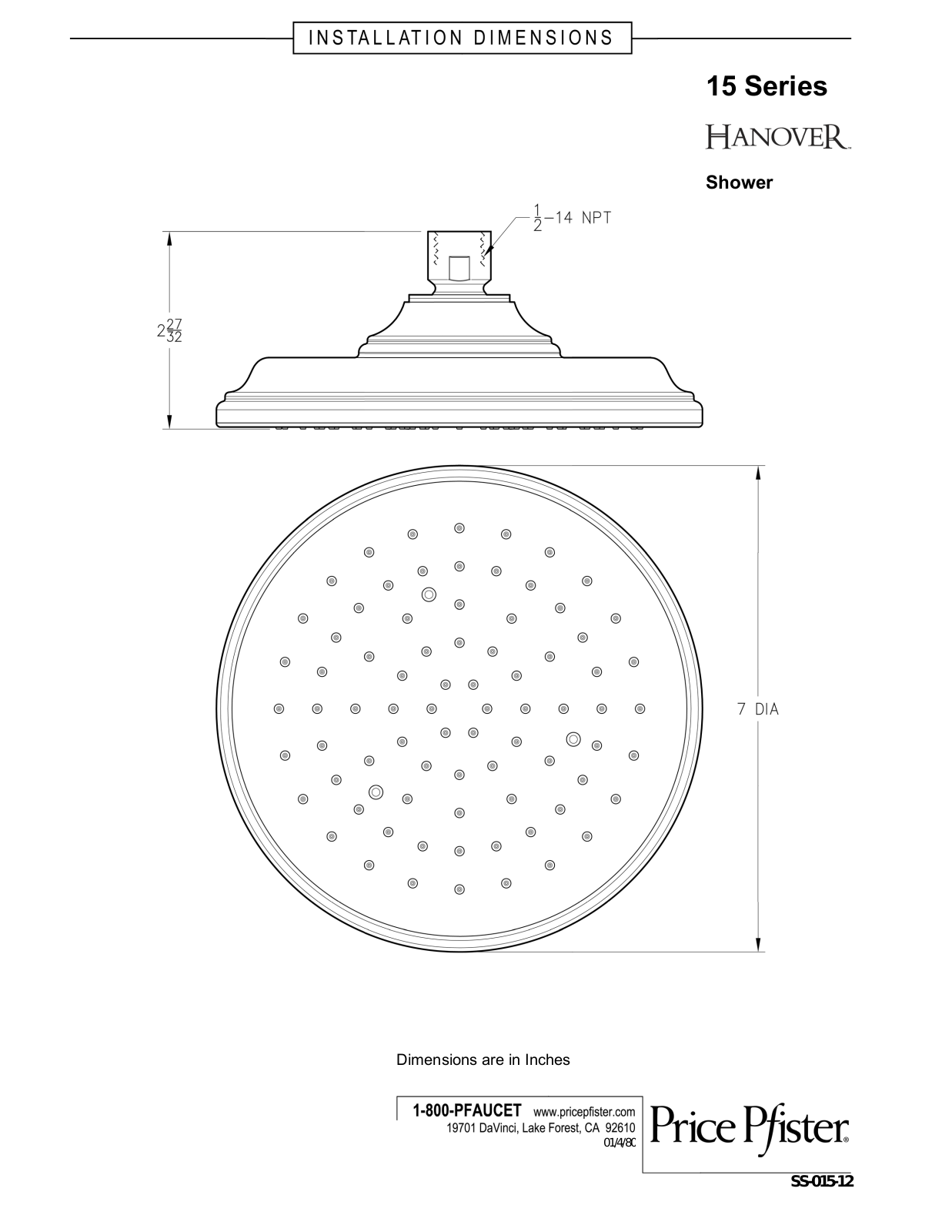 Pfister PPR3063 Dimensions - ManualMachine.com