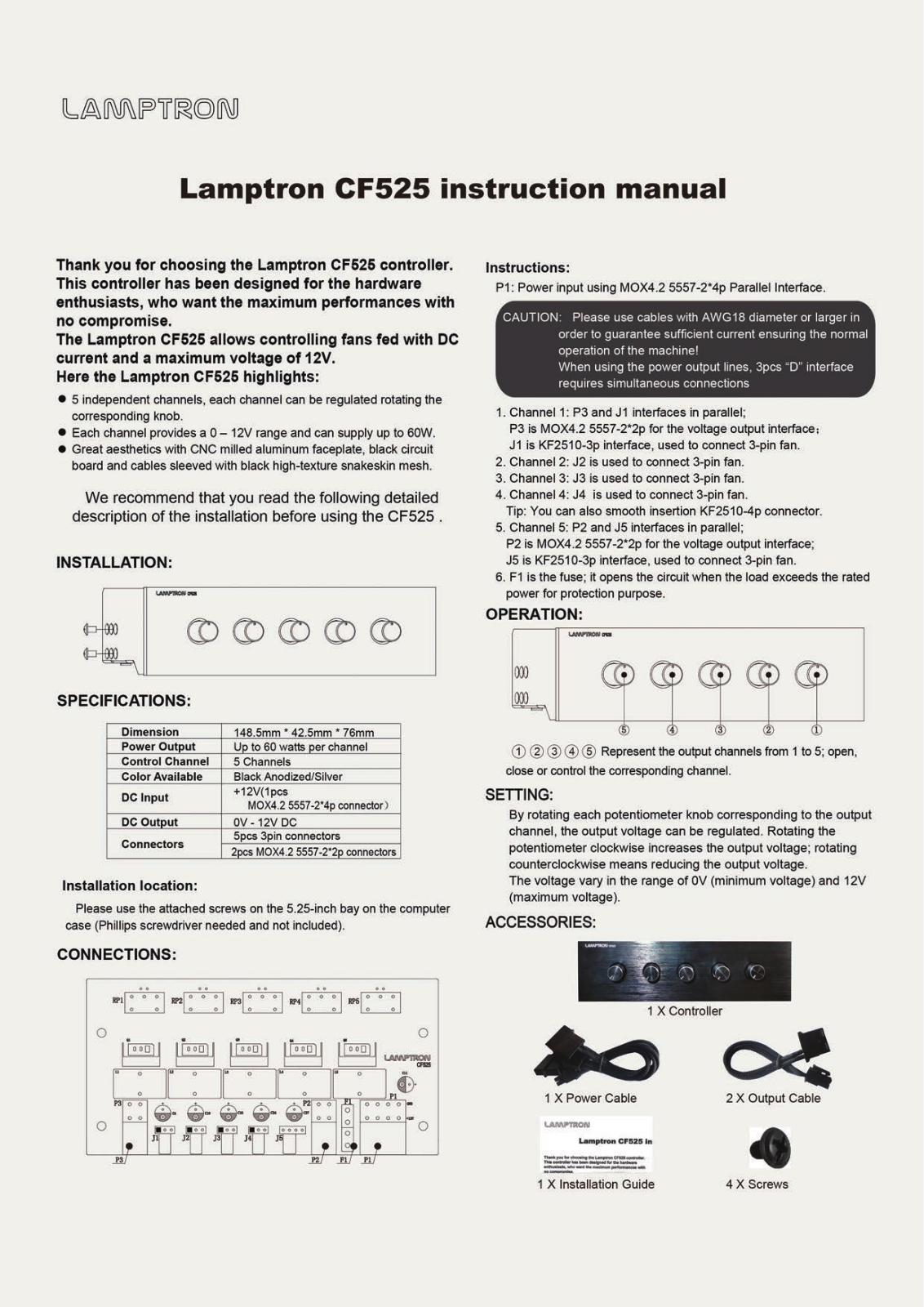 Lamptron CF525 User Manual