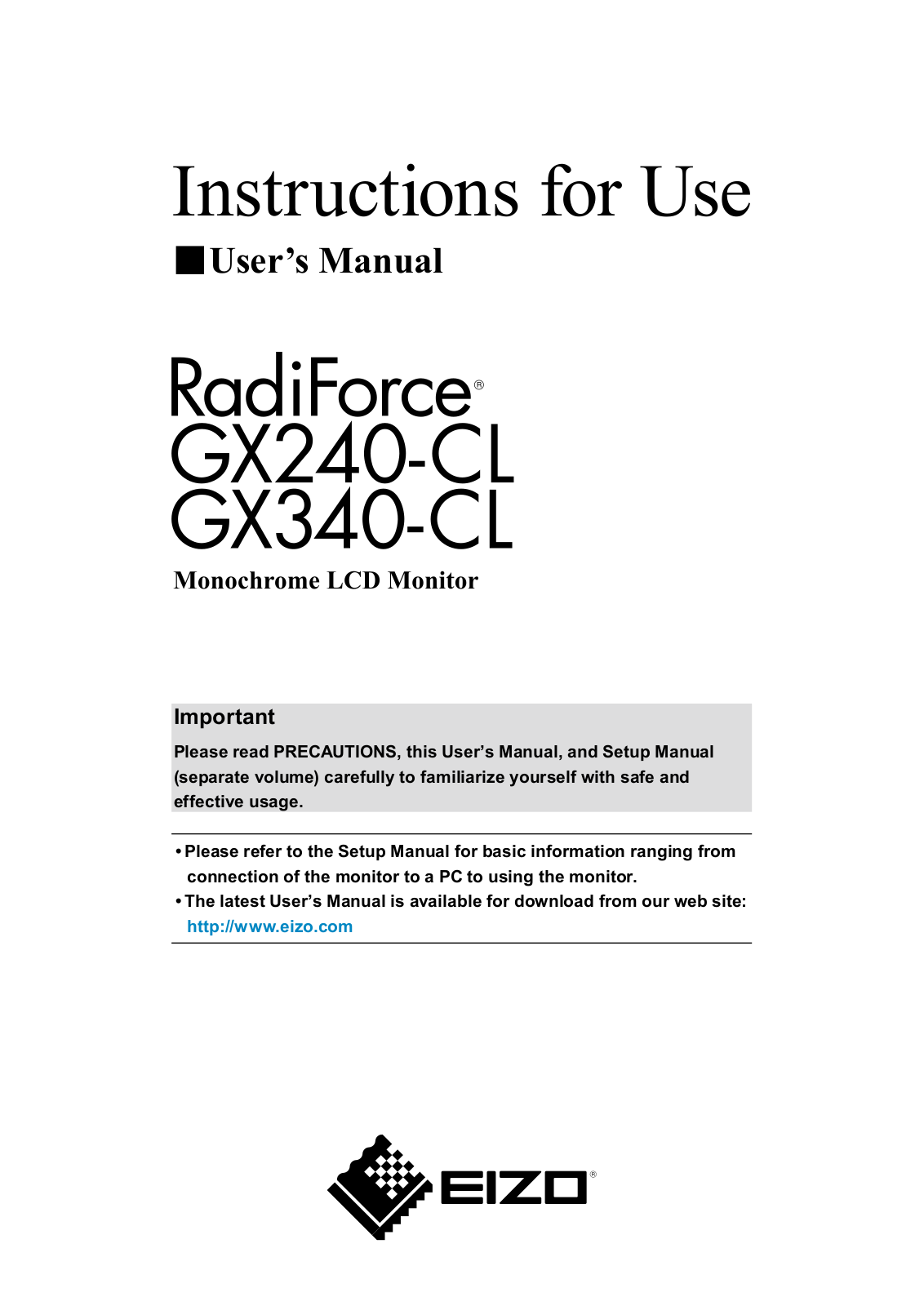 Eizo RadiForce GX240-CL, RadiForce GX340-CL Instructions For Use Manual