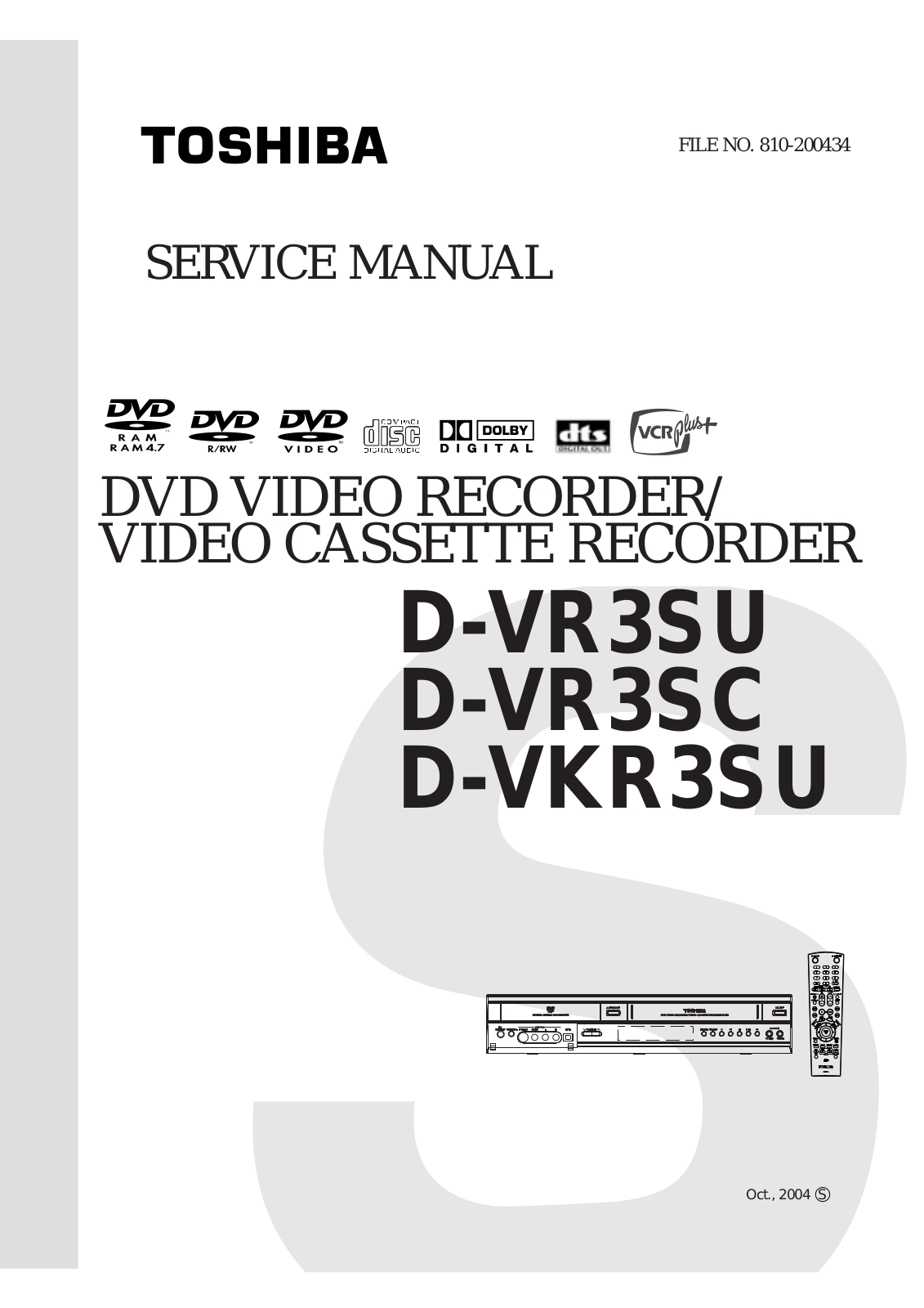 Toshiba DVKR-3-SU, DVR-3-SC, DVR-3-SU Service manual