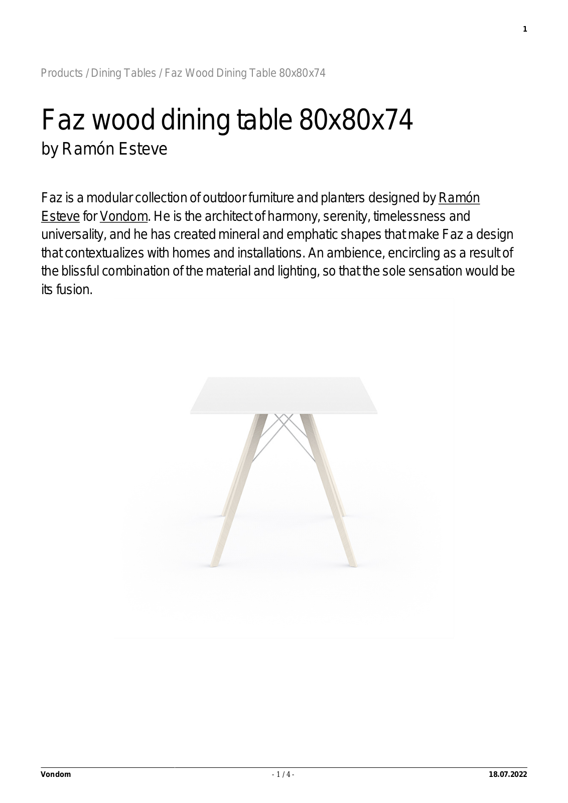 Vondom UCZW3111 Specifications - ManualMachine.com