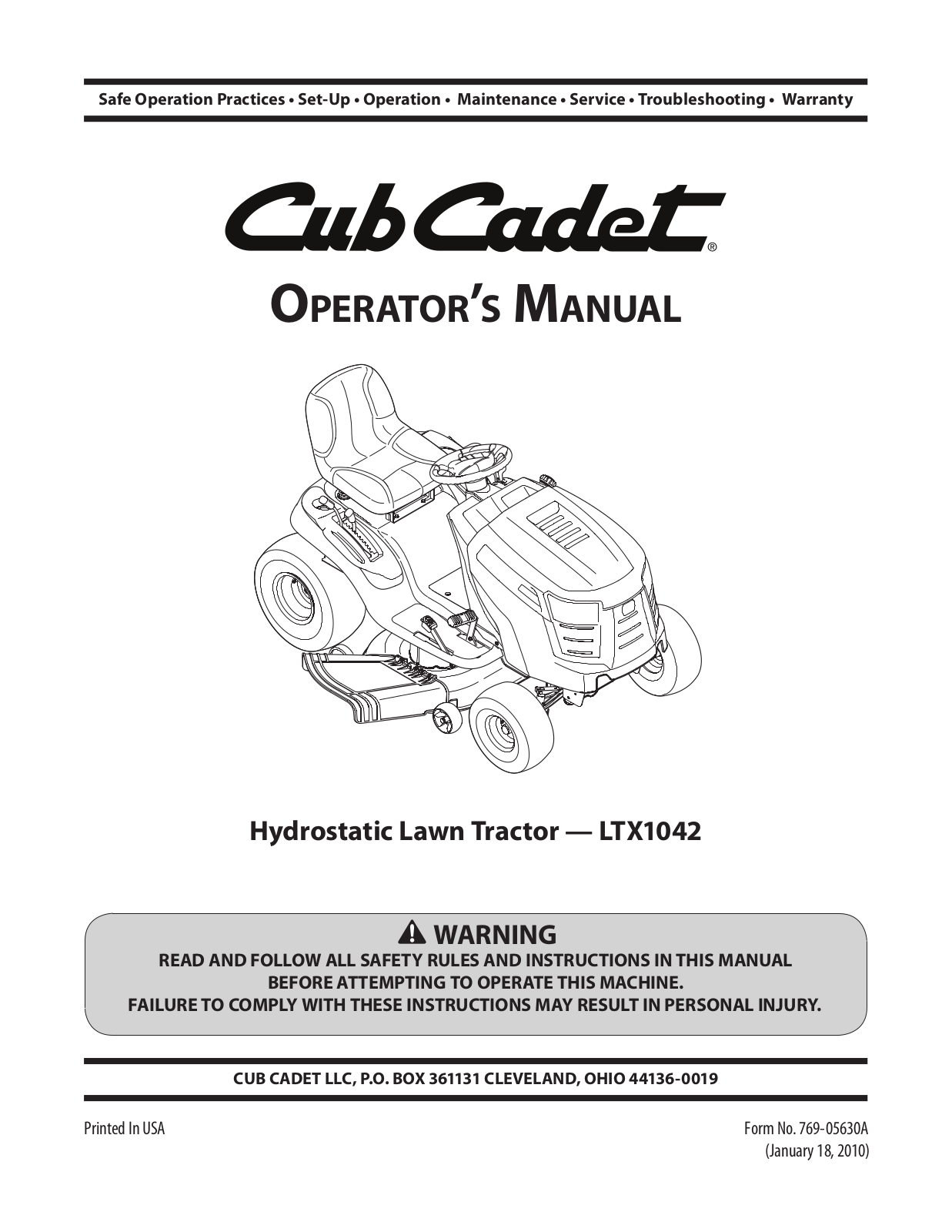 Cub cadet LTX1042 User Manual