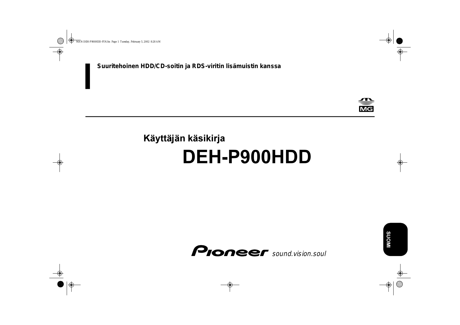 Pioneer DEH-P900HDD User manual