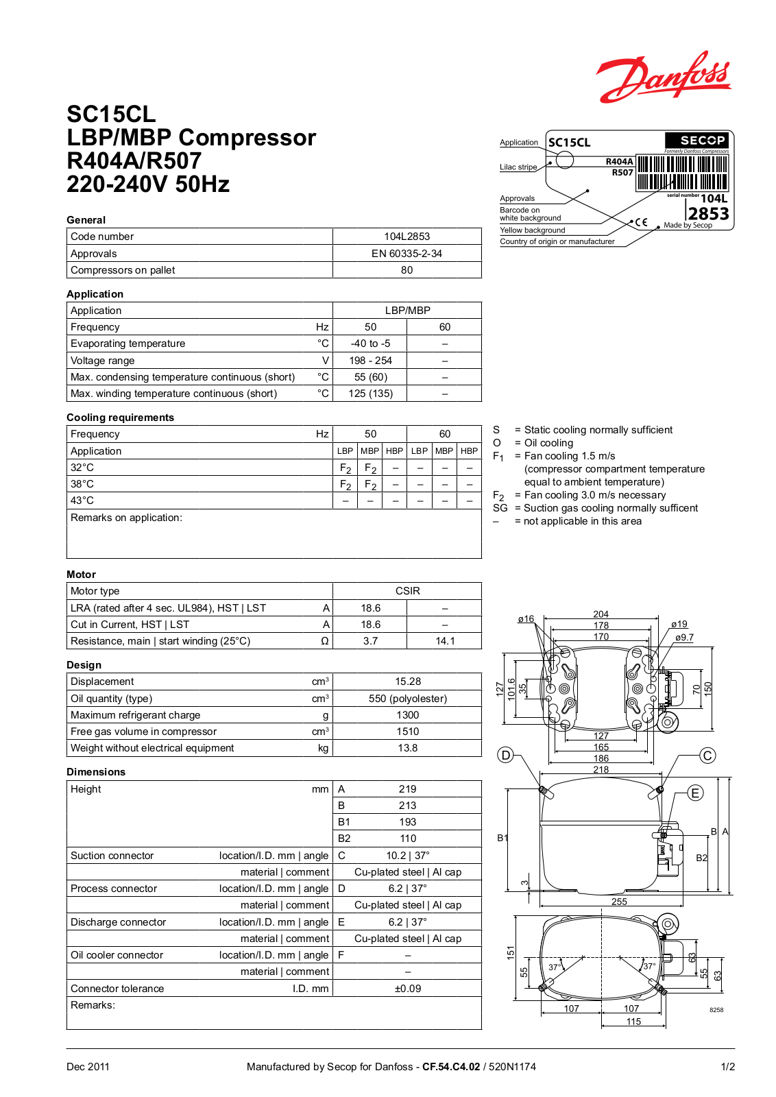 Danfoss SC15CL LBP, SC15CL MBP Data sheet