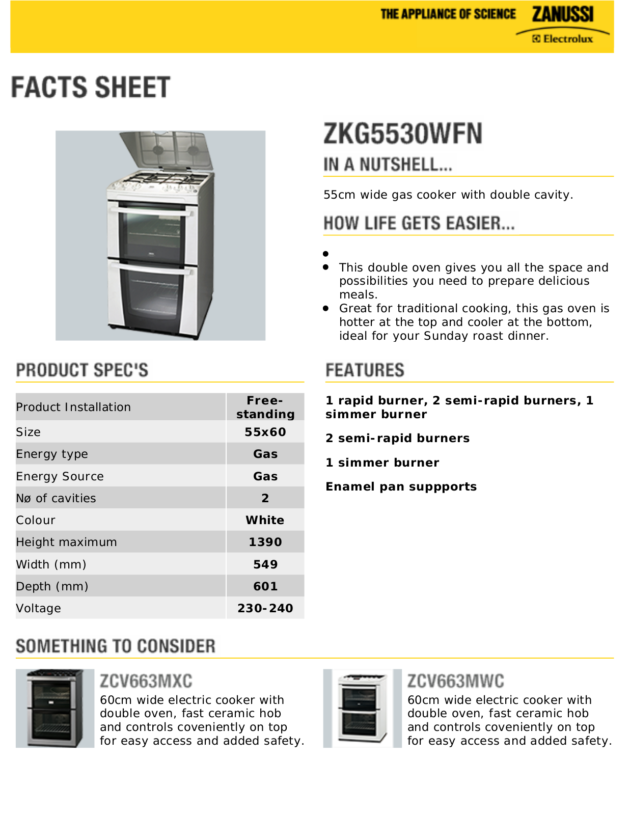 Zanussi ZKG5530WFN User Manual