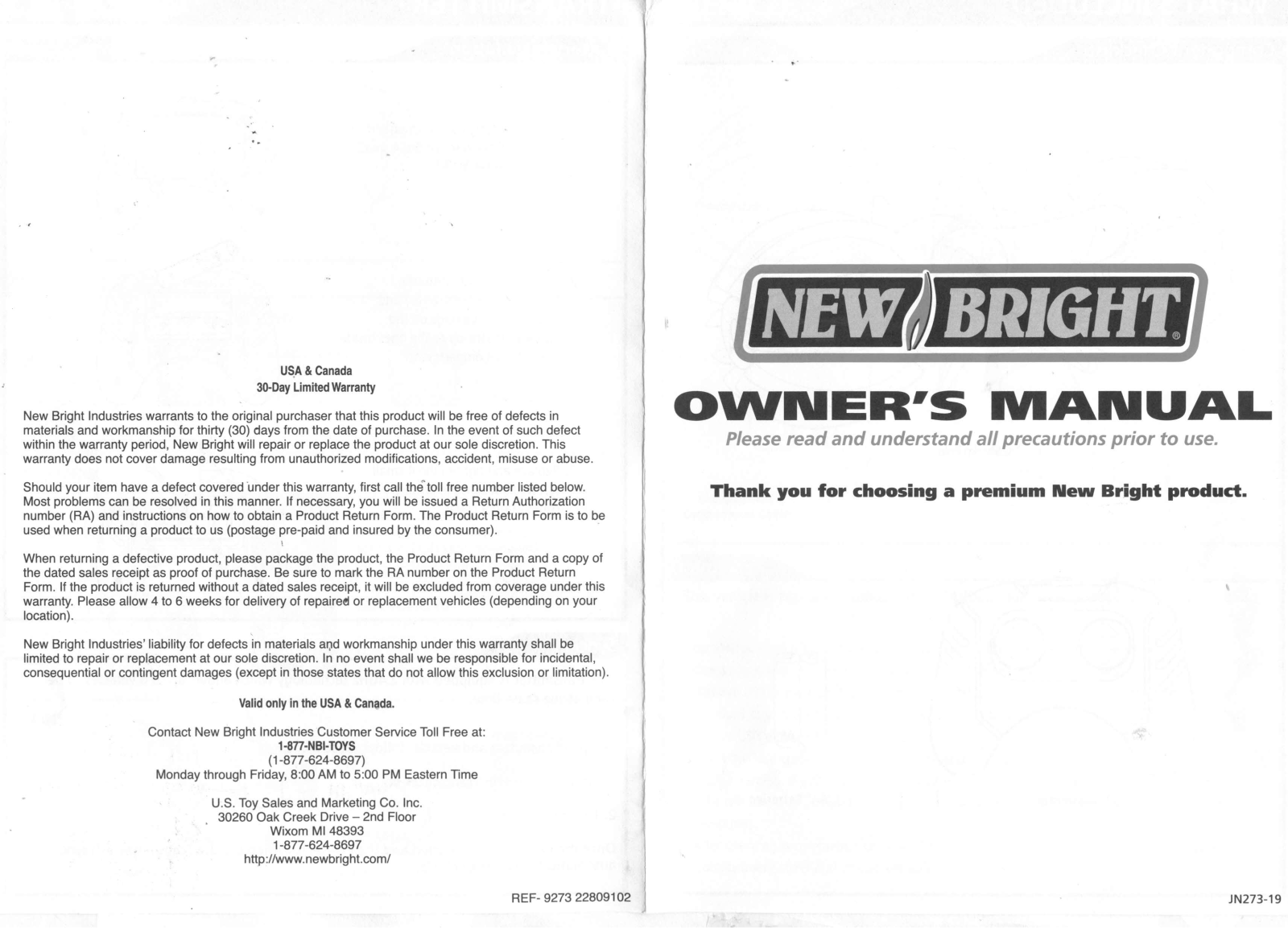 New Bright Co 3728TNRR, 3728RNRR User Manual