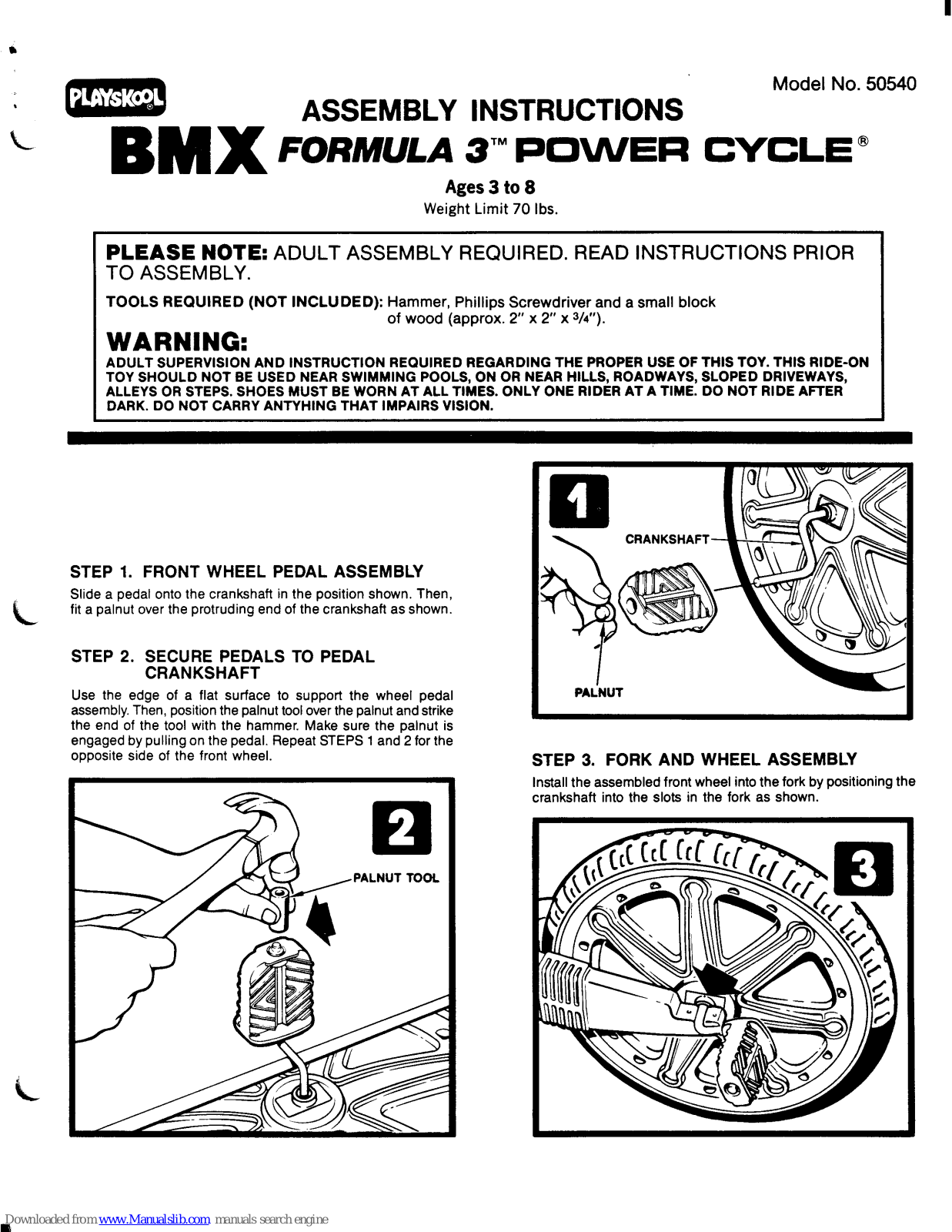 Playskool 50540, BMX Formula 3 Power Cycle Instructions Manual