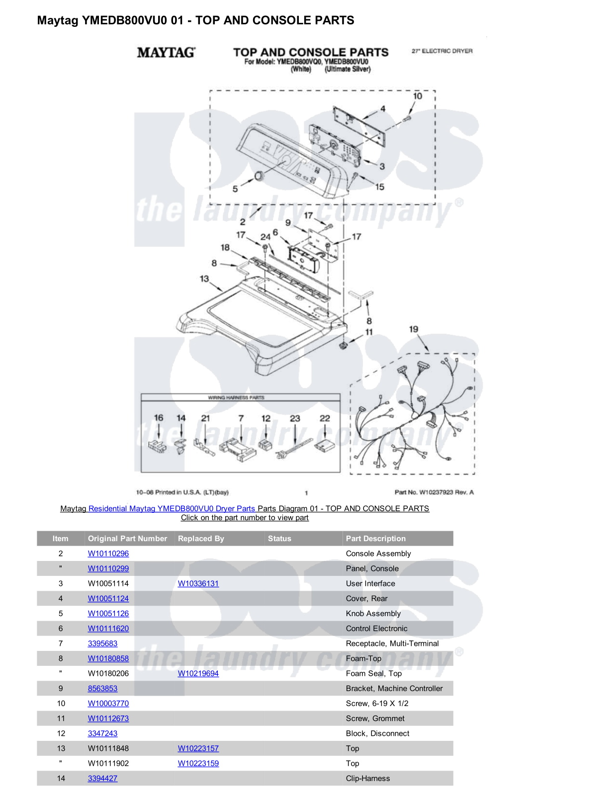 Maytag YMEDB800VU0 Parts Diagram