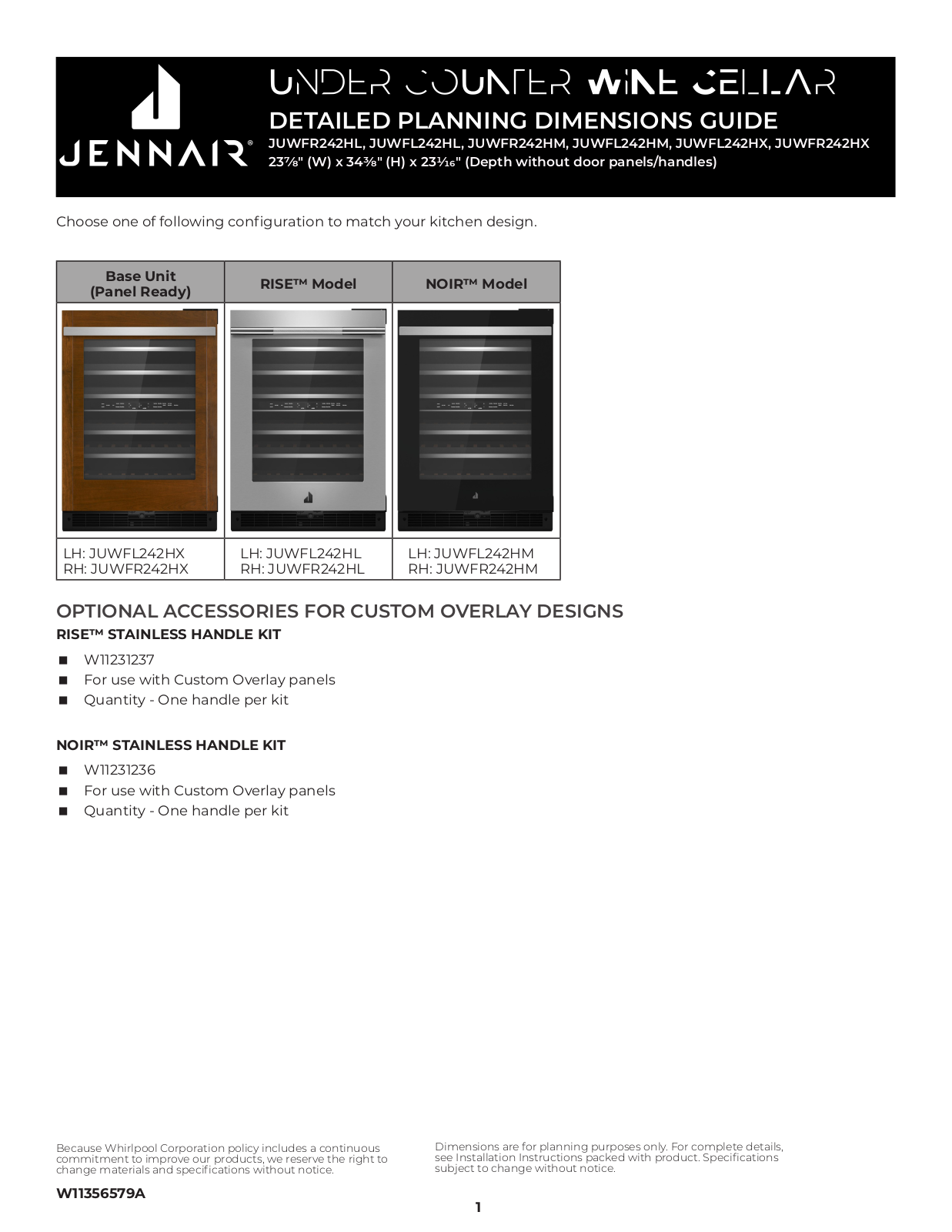 JennAir JUWFR242HX Dimension Sheet