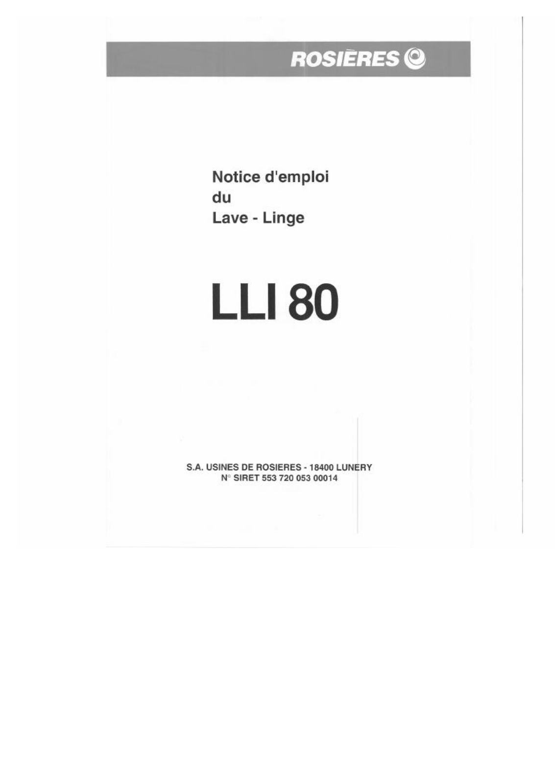 Rosieres LLI 80 User Manual