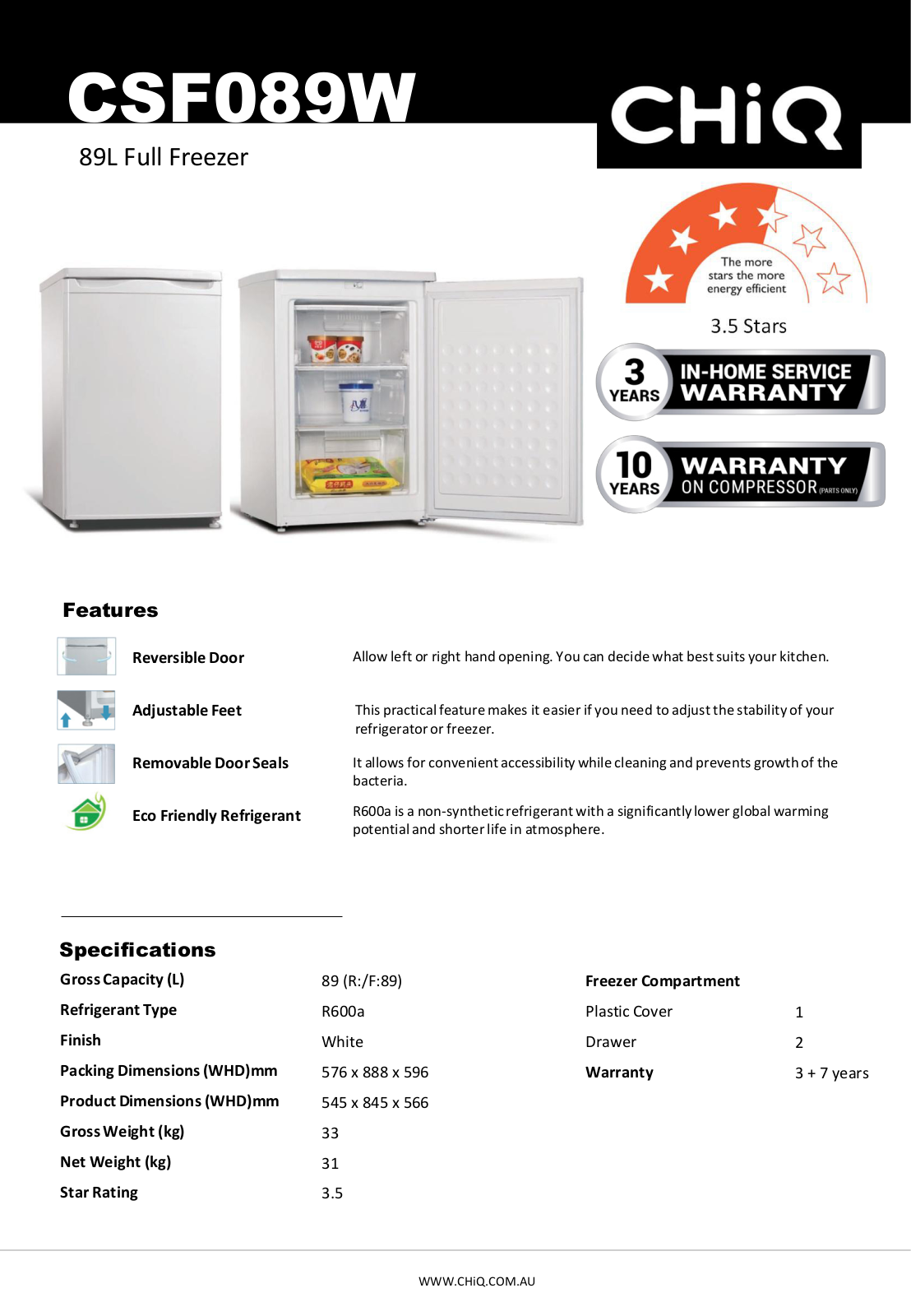 CHiQ CSF089W Specifications Sheet - ManualMachine.com