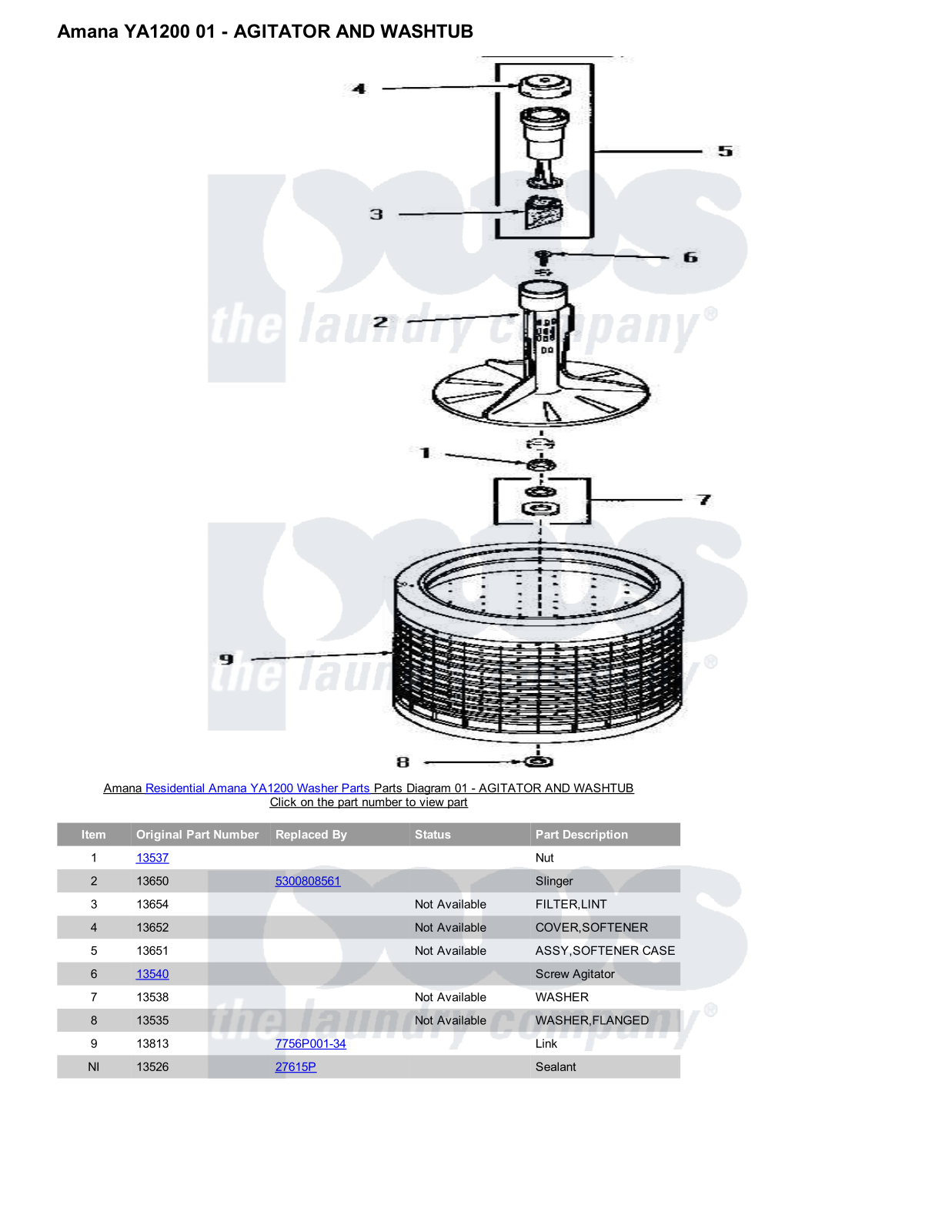 Amana YA1200 Parts Diagram