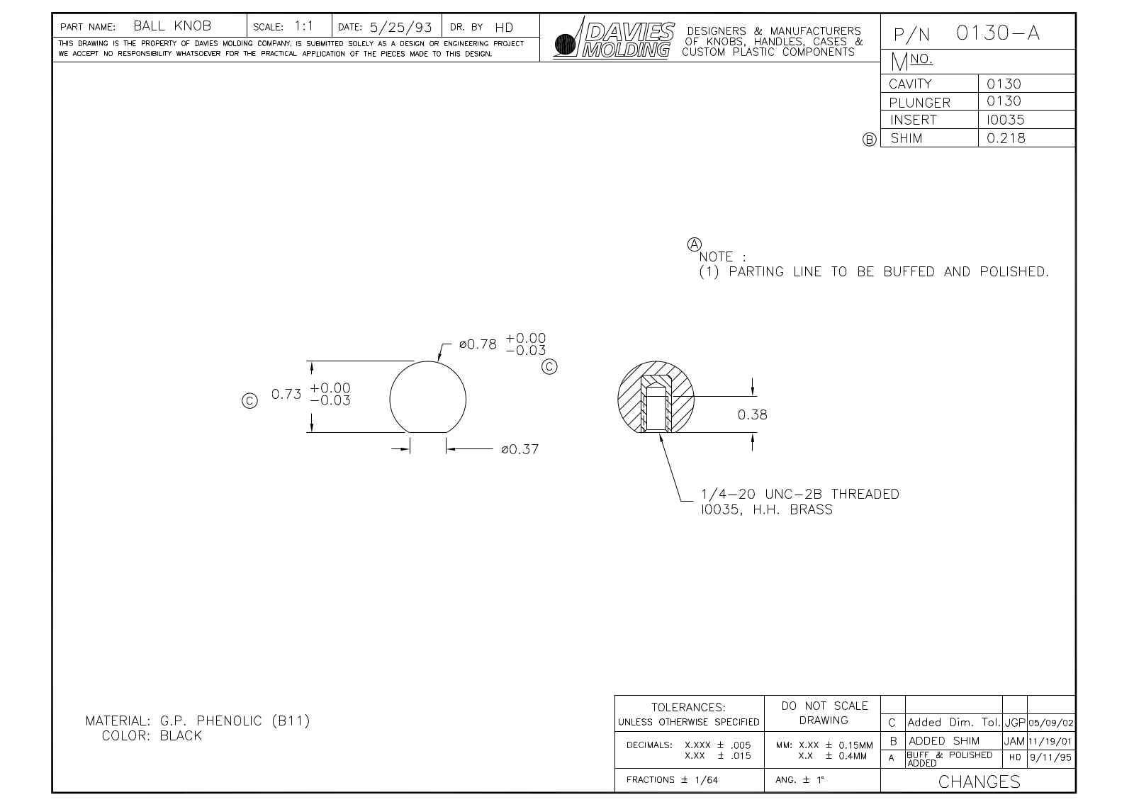 Davies Molding 0130-A Reference Drawing