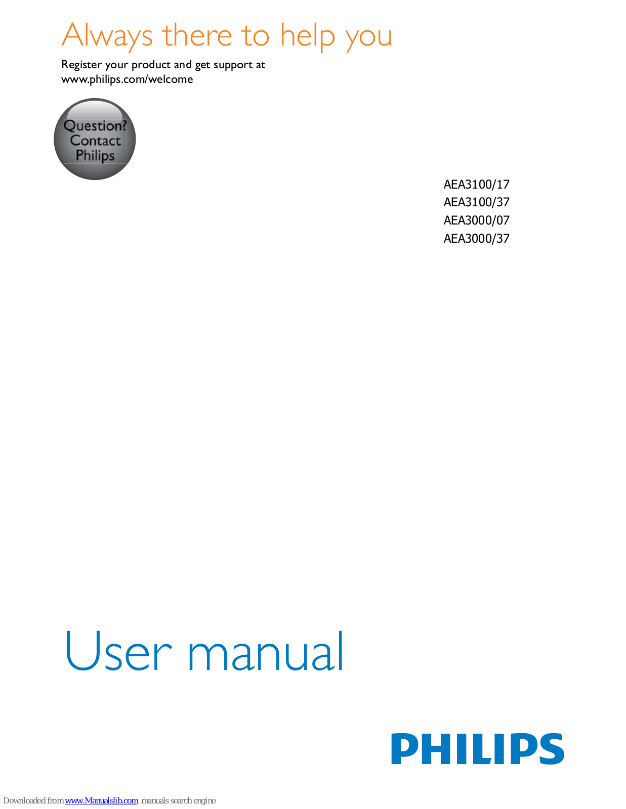 Philips AEA3100/17, AEA3100/37, AEA3000/07, AEA3000/37 User Manual - ManualMachine.com