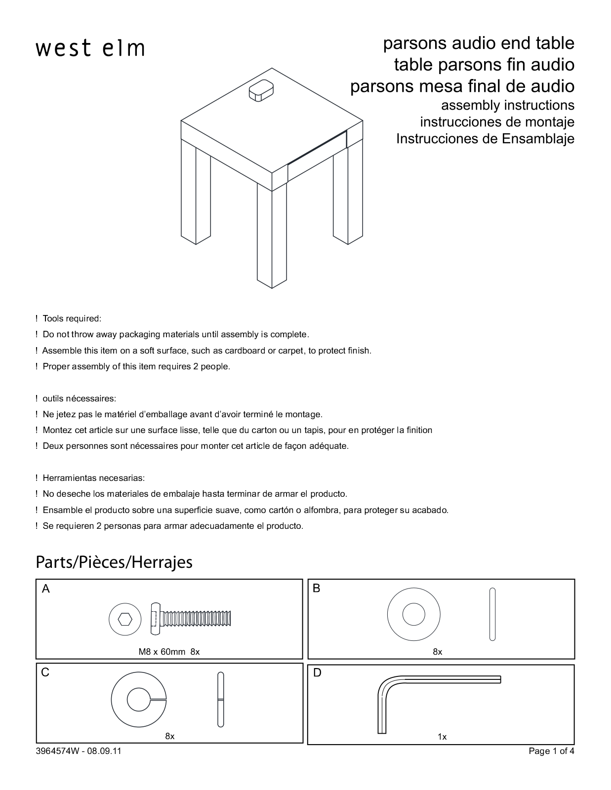 West Elm Parsons Audio End Table Assembly Instruction