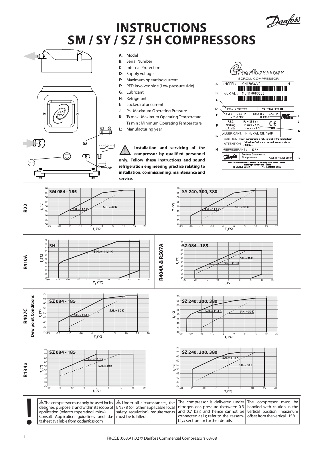 Danfoss Performer SH 090, Performer SH 105, Performer SH 120, Performer SH 140, Performer SH 161 Instructions Manual