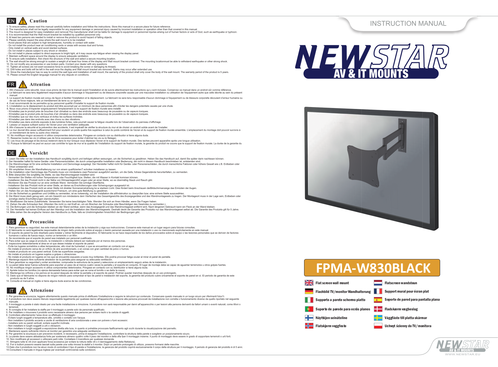 Newstar FPMA-W830BLACK User Manual