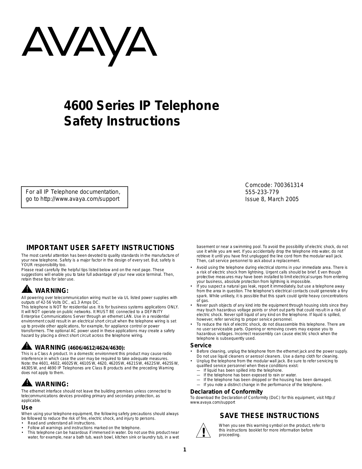 Avaya 700361314 User Manual