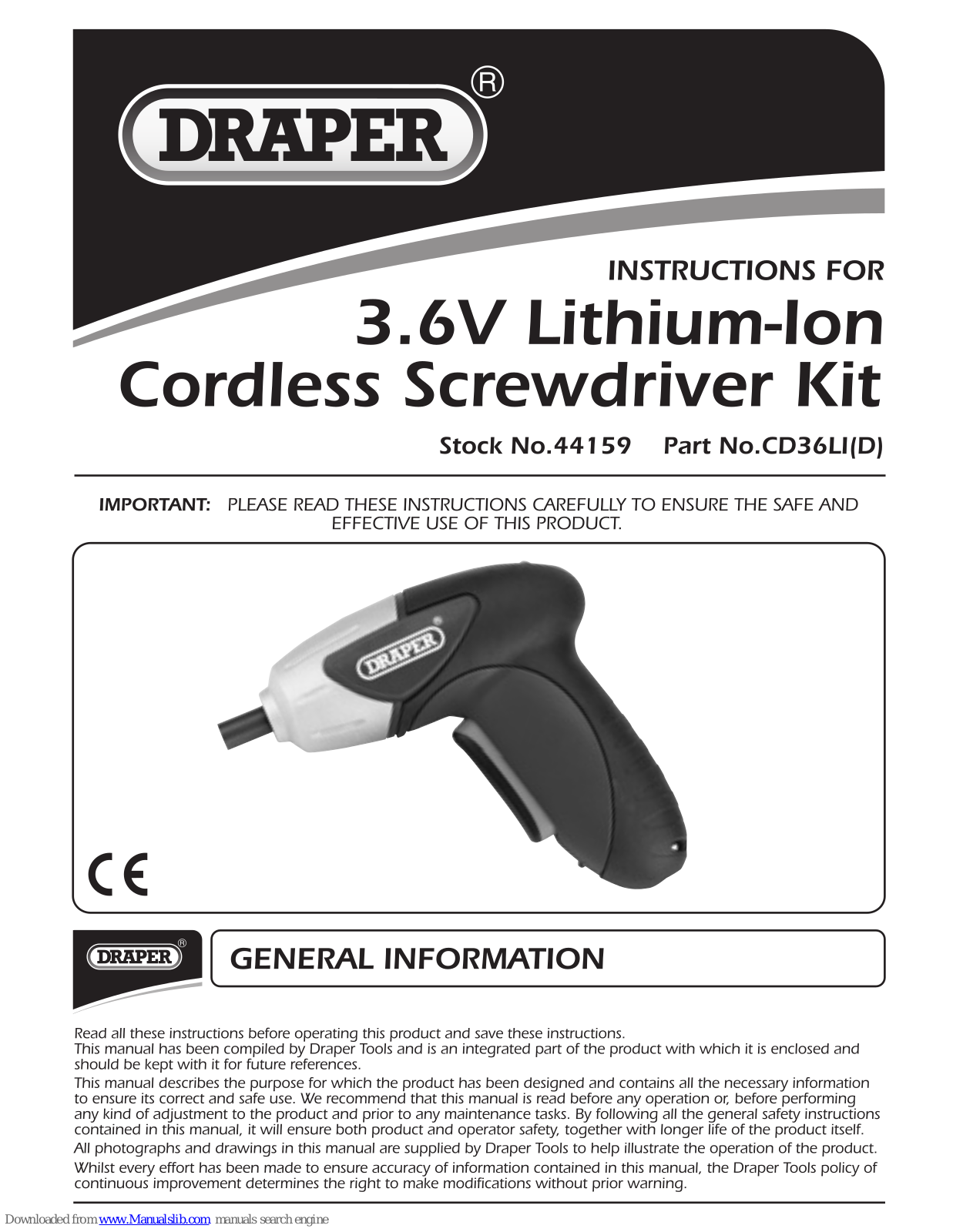 Draper CD36LI, CD36LID Instructions Manual - ManualMachine.com