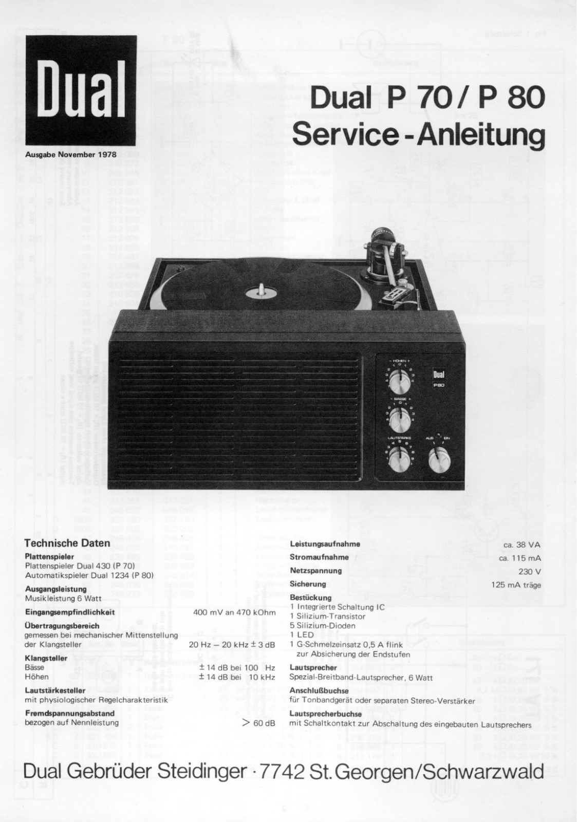 Dual P-70, P-80 Service manual