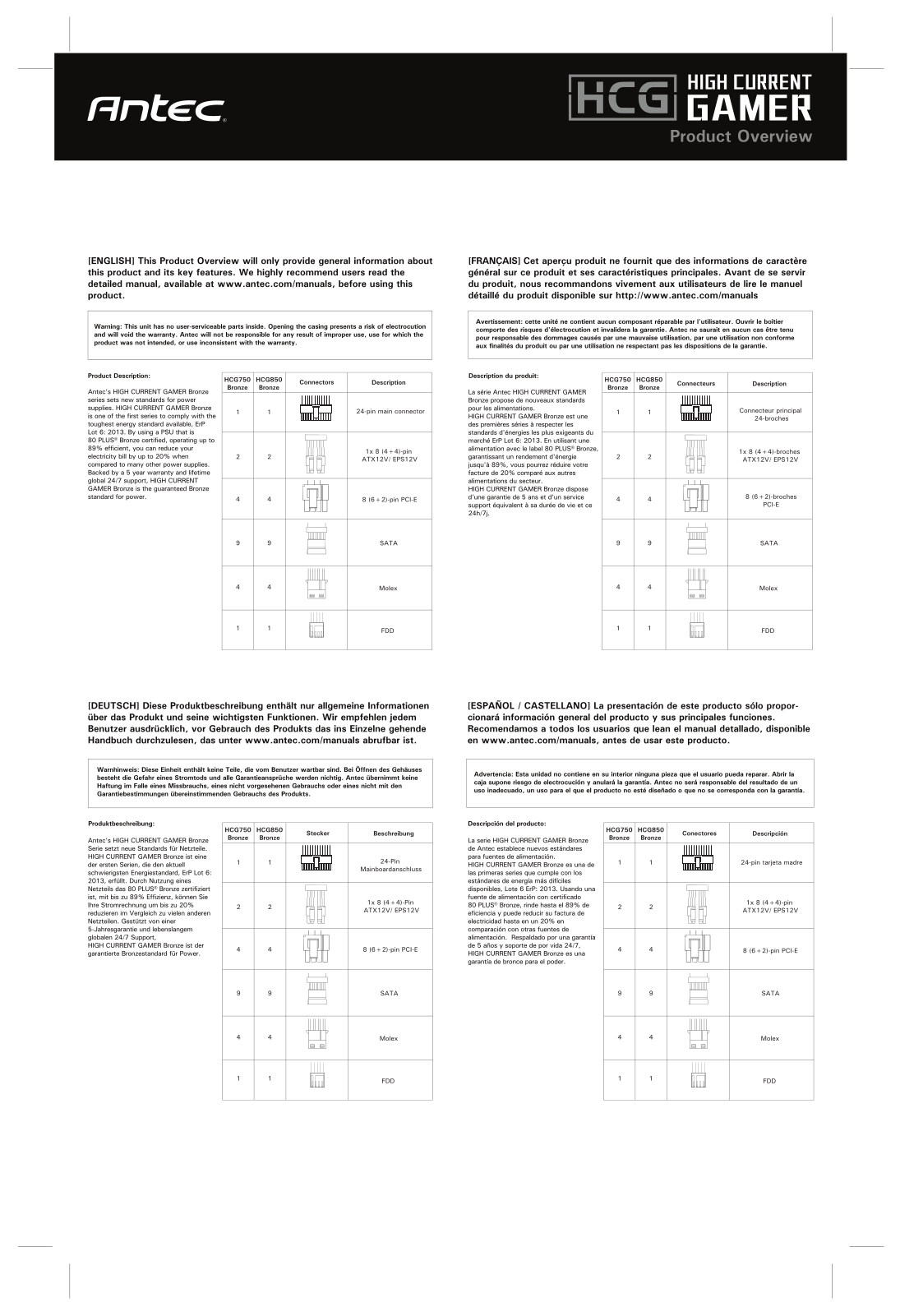 Antec High Current Gamer Bronze HCG850 Bronze Service Manual