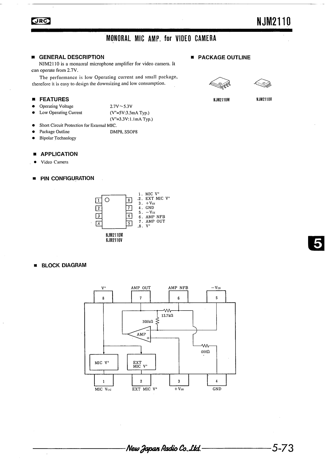 JRC NJM2110M, NJM2110V Datasheet