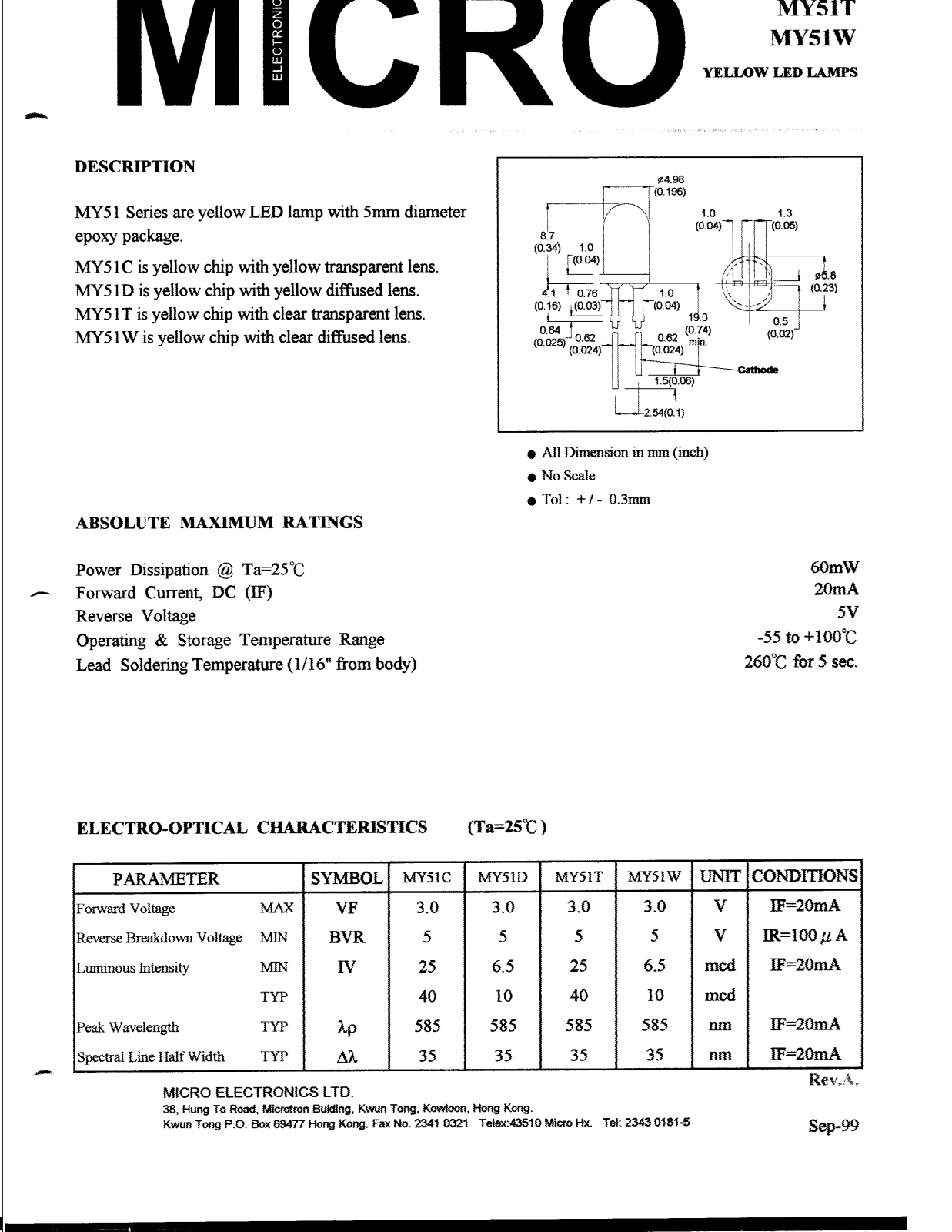 MICRO MY51D, MY51T, MY51W Datasheet