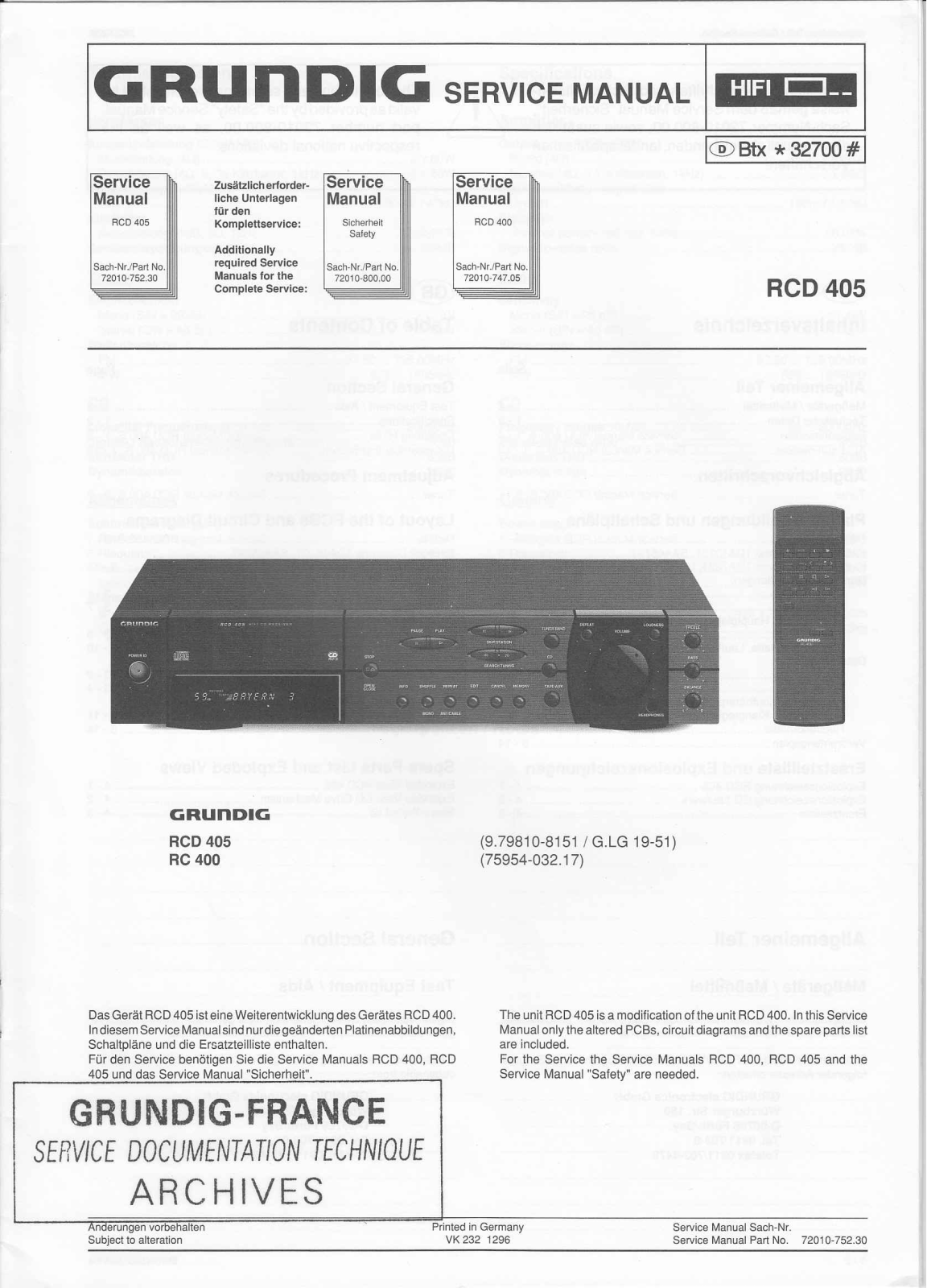 Grundig RCD-405 Service Manual