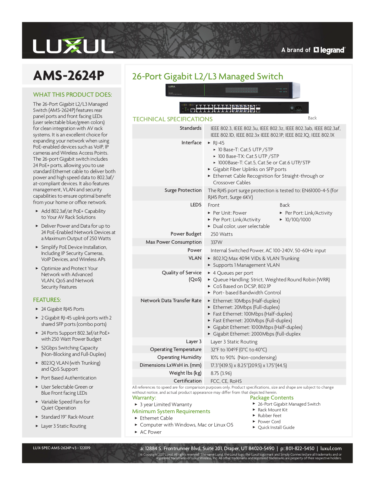 Luxul AMS-2624P Data Sheet - ManualMachine.com