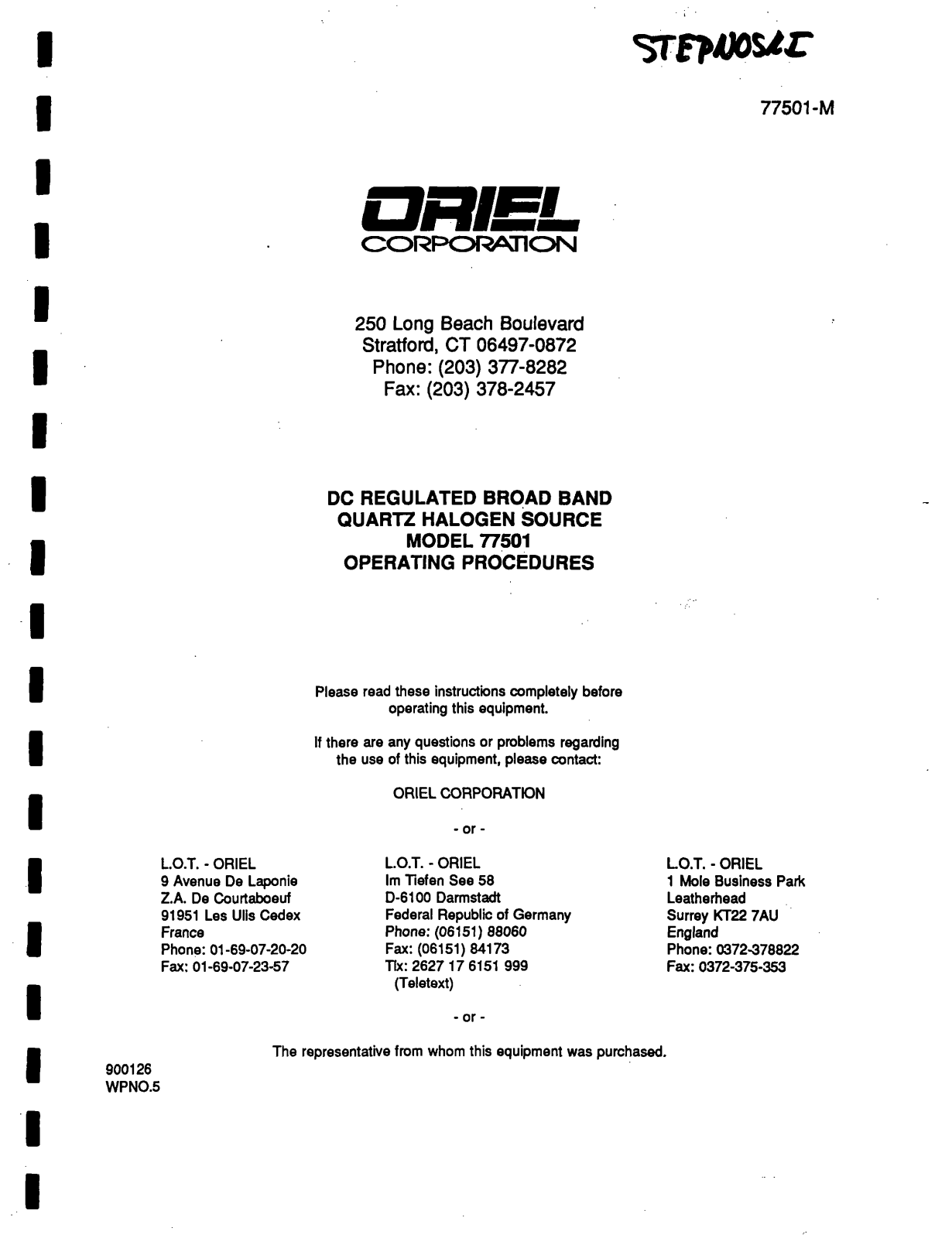 Oriel 77501 User manual - ManualMachine.com